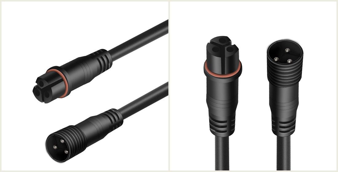 Insert two waterproof power cables into three cables