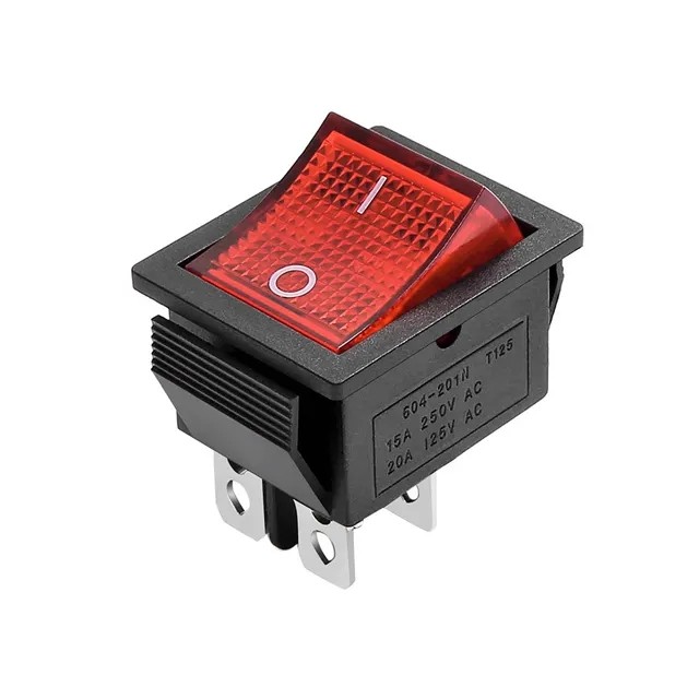 KCD4-201N 4 pin 2 position Rocker switch 16A/250V Red button on/off rocker switch with red light