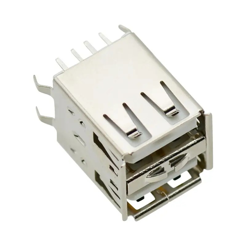 Dual Port Type A Female Jack 8 Pin DIP Vertical USB A Receptacle Socket Stacked USB 2.0 Connector fo