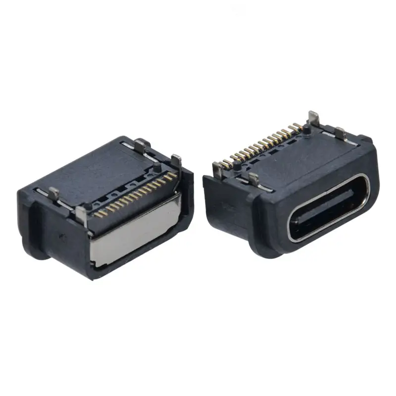USBERR  SMT USB 3.1 Jack Socket with Cover PD25W Type C Receptacle 16 Pin SMD USB C Female Connector